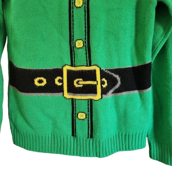 Ugly Xmas Christmas Sweater festive Sz.L green red long-sleeve knit elf sweater - Picture 3 of 9